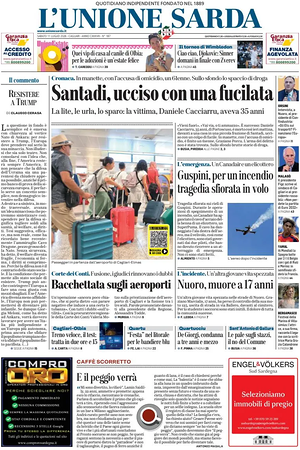Prima pagina L'Unione Sarda di oggi - Quotidiano regionale