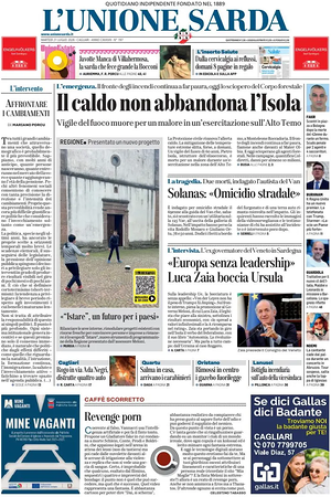 Prima pagina L'Unione Sarda di oggi - Quotidiano regionale
