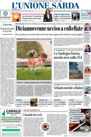 Prima pagina L'Unione Sarda di oggi - Quotidiano regionale