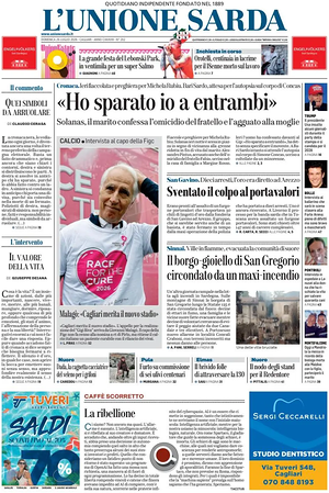 Prima pagina L'Unione Sarda di oggi - Quotidiano regionale