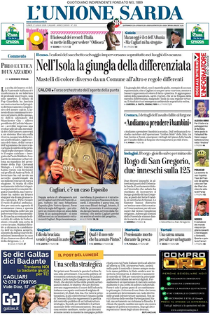 Prima pagina L'Unione Sarda di oggi - Quotidiano regionale