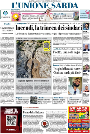 Prima pagina L'Unione Sarda di oggi - Quotidiano regionale