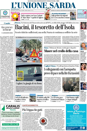 Prima pagina L'Unione Sarda di oggi - Quotidiano regionale