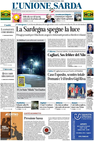 Prima pagina L'Unione Sarda di oggi - Quotidiano regionale