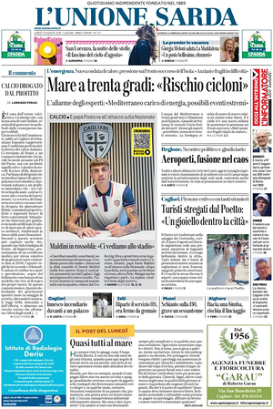 Prima pagina L'Unione Sarda di oggi - Quotidiano regionale