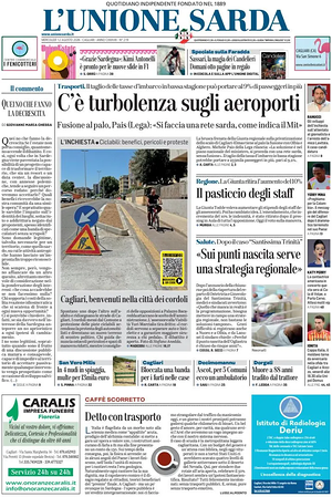 Prima pagina L'Unione Sarda di oggi - Quotidiano regionale