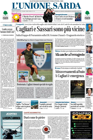 Prima pagina L'Unione Sarda di oggi - Quotidiano regionale