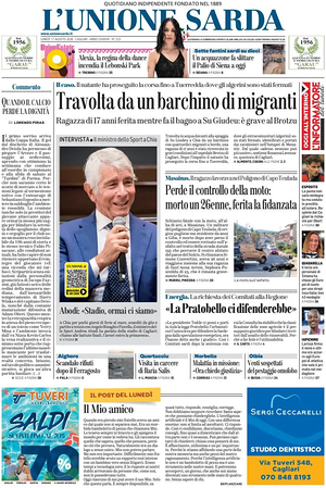 Prima pagina L'Unione Sarda di oggi - Quotidiano regionale
