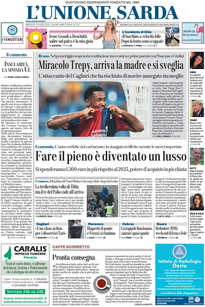 Prima pagina L'Unione Sarda di oggi - Quotidiano regionale