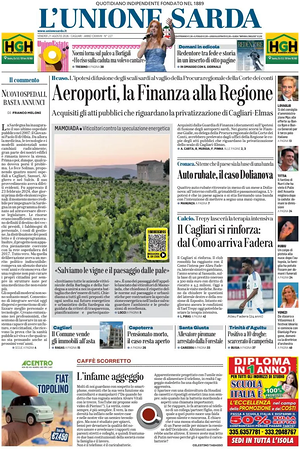 Prima pagina L'Unione Sarda di oggi - Quotidiano regionale