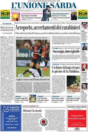 Prima pagina L'Unione Sarda di oggi - Quotidiano regionale