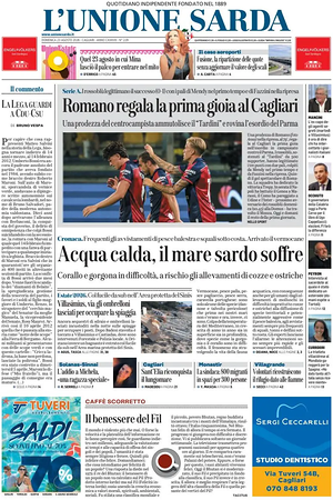 Prima pagina L'Unione Sarda di oggi - Quotidiano regionale