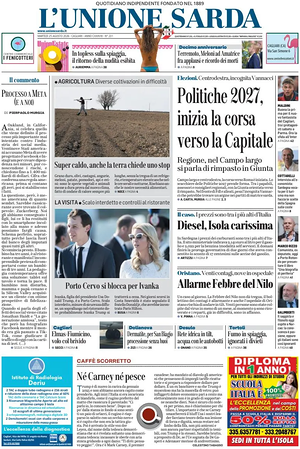 Prima pagina L'Unione Sarda di oggi - Quotidiano regionale