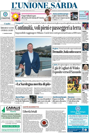 Prima pagina L'Unione Sarda di oggi - Quotidiano regionale