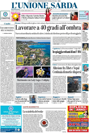 Prima pagina L'Unione Sarda di oggi - Quotidiano regionale