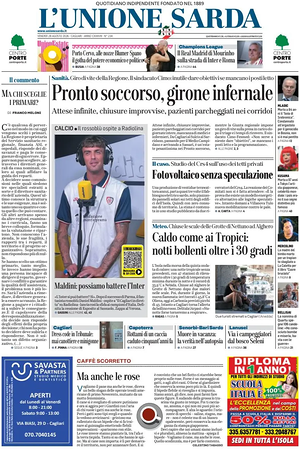 Prima pagina L'Unione Sarda di oggi - Quotidiano regionale