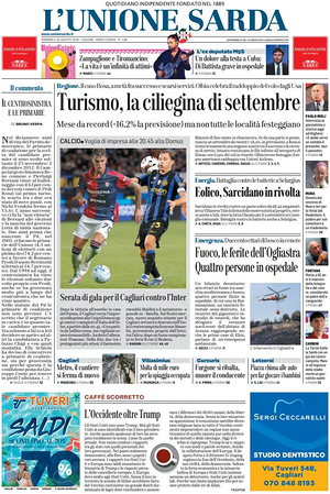 Prima pagina L'Unione Sarda di oggi - Quotidiano regionale