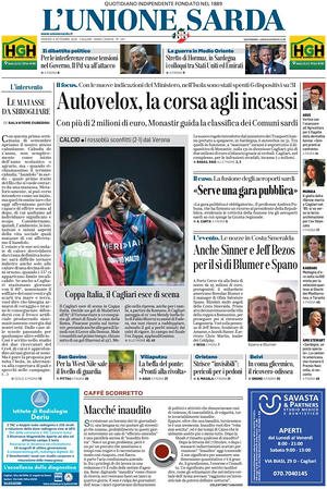 Prima pagina L'Unione Sarda di oggi - Quotidiano regionale