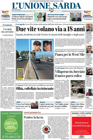 Prima pagina L'Unione Sarda di oggi - Quotidiano regionale