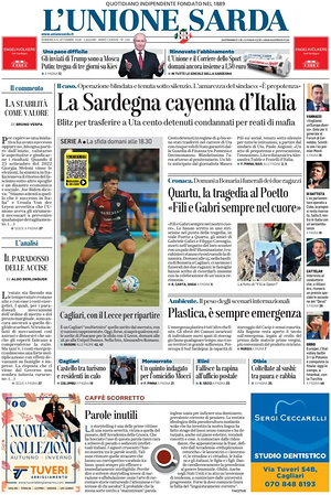 Prima pagina L'Unione Sarda di oggi - Quotidiano regionale