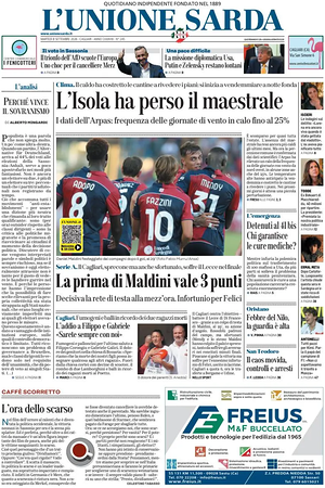 Prima pagina L'Unione Sarda di oggi - Quotidiano regionale