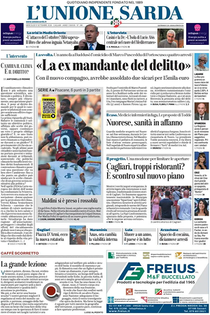 Prima pagina L'Unione Sarda di oggi - Quotidiano regionale