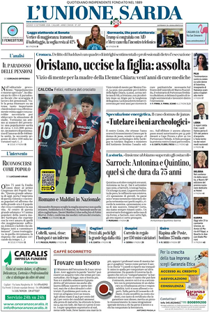 Prima pagina L'Unione Sarda di oggi - Quotidiano regionale