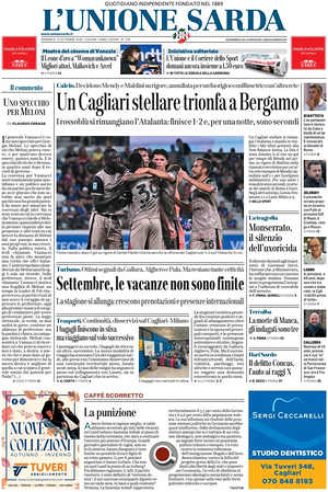 Prima pagina L'Unione Sarda di oggi - Quotidiano regionale