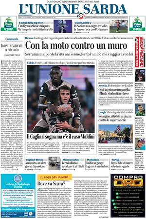 Prima pagina L'Unione Sarda di oggi - Quotidiano regionale