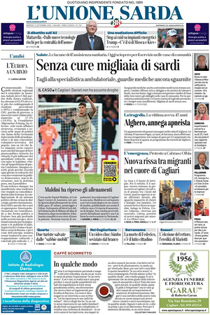Prima pagina L'Unione Sarda di oggi - Quotidiano regionale