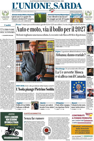 Prima pagina L'Unione Sarda di oggi - Quotidiano regionale