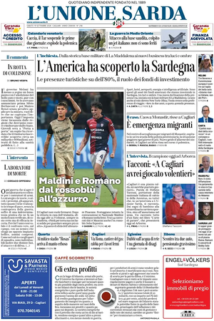 Prima pagina L'Unione Sarda di oggi - Quotidiano regionale