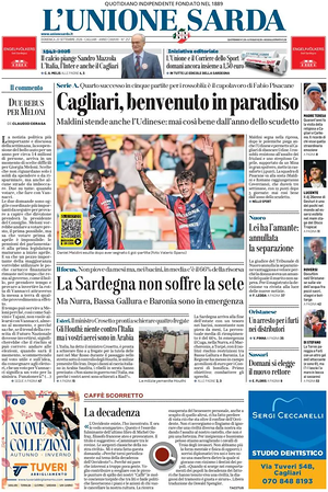 Prima pagina L'Unione Sarda di oggi - Quotidiano regionale