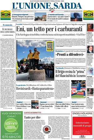Prima pagina L'Unione Sarda di oggi - Quotidiano regionale