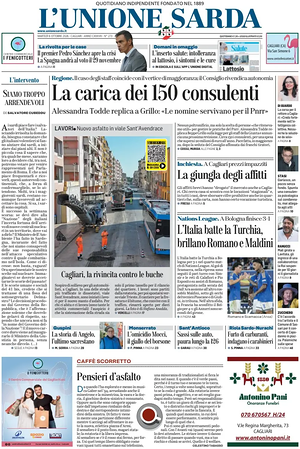 Prima pagina L'Unione Sarda di oggi - Quotidiano regionale