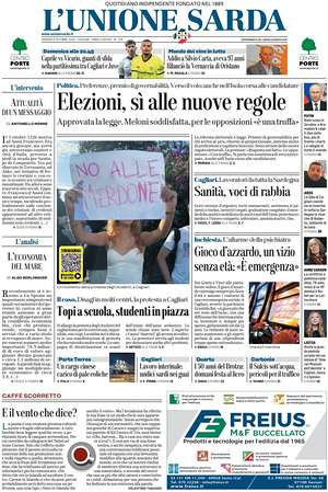 Prima pagina L'Unione Sarda di oggi - Quotidiano regionale