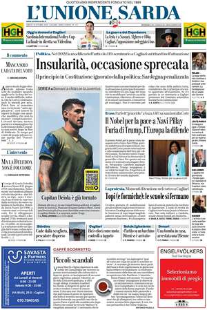 Prima pagina L'Unione Sarda di oggi - Quotidiano regionale