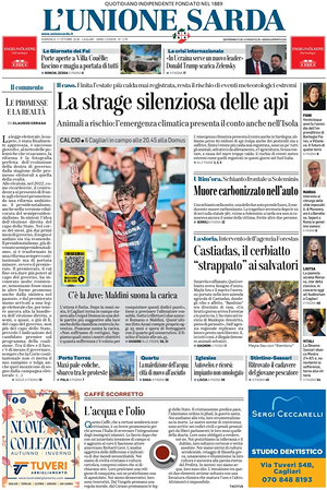 Prima pagina L'Unione Sarda di oggi - Quotidiano regionale