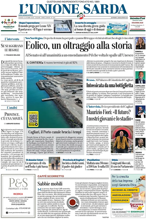 Prima pagina L'Unione Sarda di oggi - Quotidiano regionale