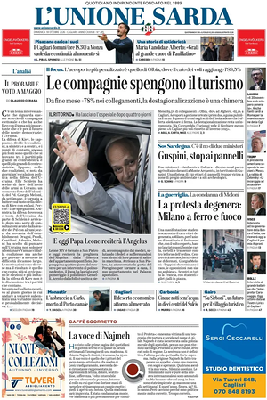 Prima pagina L'Unione Sarda di oggi - Quotidiano regionale