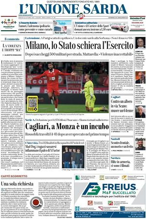Prima pagina L'Unione Sarda di oggi - Quotidiano regionale