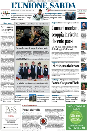 Prima pagina L'Unione Sarda di oggi - Quotidiano regionale