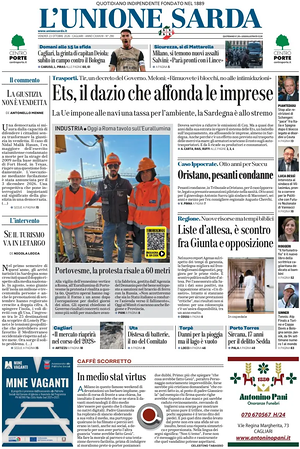 Prima pagina L'Unione Sarda di oggi - Quotidiano regionale