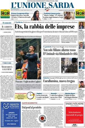 Prima pagina L'Unione Sarda di oggi - Quotidiano regionale