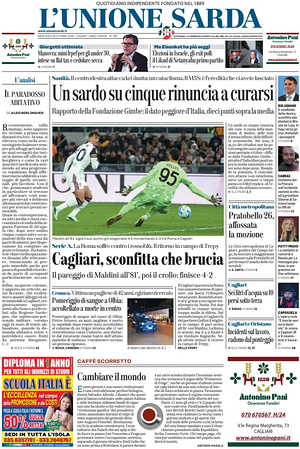 Prima pagina L'Unione Sarda di oggi - Quotidiano regionale