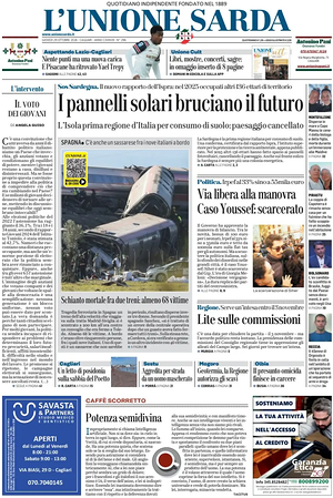 Prima pagina L'Unione Sarda di oggi - Quotidiano regionale