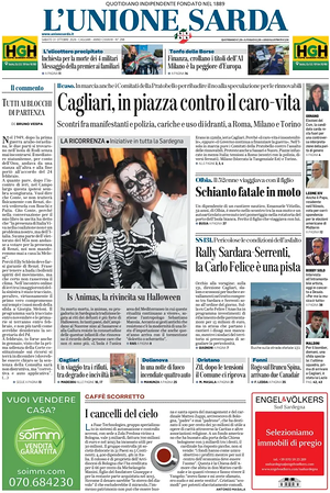Prima pagina L'Unione Sarda di oggi - Quotidiano regionale