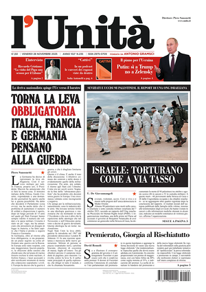 Prima pagina L'Unità di oggi - Quotidiano nazionale