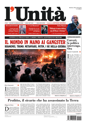Prima pagina L'Unità di oggi - Quotidiano nazionale