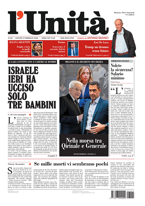 Prima pagina L'Unità di oggi - Quotidiano nazionale